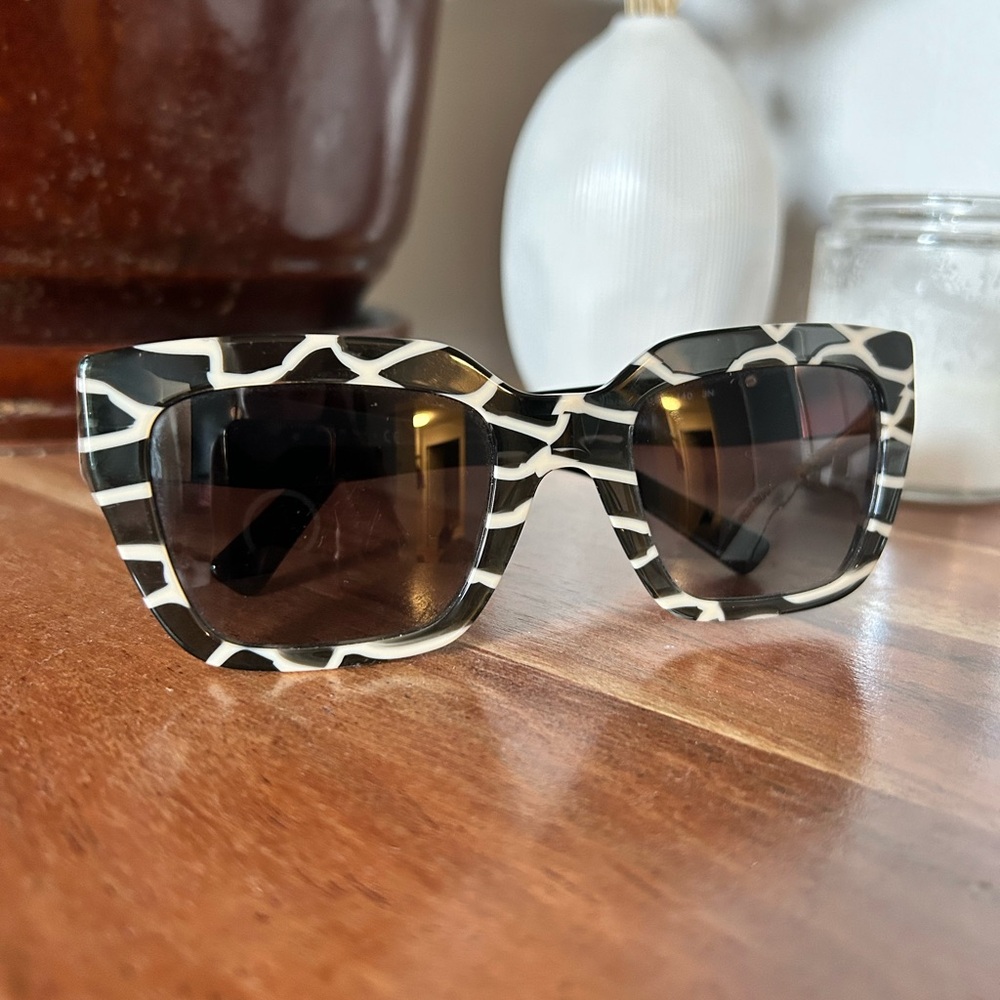 Valentino Black and Cream Patterned Sunglasses